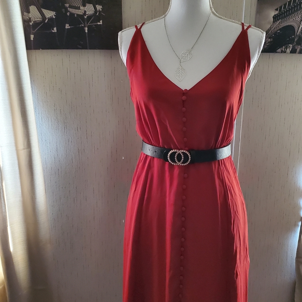 Brick Red V-neck Dress